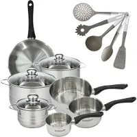 Fackelmann Batterie de cuisine avec 3 faitouts 16/20/24 cm et 3 casseroles 12/16/20 cm avec 5 ustensiles de cuisine Généva Brillant Vario