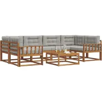 vidaXL Ensemble de canapés d'extérieur avec coussins 7 pièces Naturel et Gris clair
