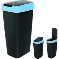 Prosperplast Keden Compacta Q Poubelle avec couvercle basculant et rabattable 25L plastique tri sélectif Poubelle recyclable - noir avec bord bleu