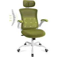 COLAMY Chaise de bureau ergonomique - chaise de bureau en maille avec appui-tête, soutien lombaire, accoudoirs pliables et fonction bascule à 140°, vert