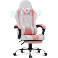 COLAMY Chaise de jeu - Chaise d'ordinateur ergonomique avec repose-pieds, support lombaire, appui-tête, fonction de rotation à 360° et dossier haut, rose