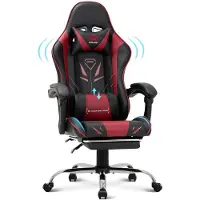 COLAMY Chaise de jeu - Chaise d'ordinateur ergonomique avec repose-pieds, support lombaire, appui-tête, fonction de rotation à 360° et dossier haut, rouge