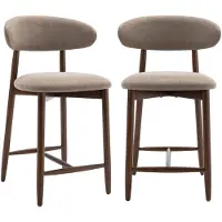 COLAMY Lot de 2 chaises de bar – Tabourets modernes, assise confortable en tissu, pour comptoir, structure en bois - Marron