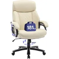 COLAMY Fauteuil de direction , avec accoudoirs réglables, dossier texturé et assise extra-large en similicuir, couleur beige