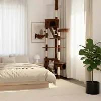 Belviona Arbre à chat XXL avec tendeur de plafond, jeu & soin des griffes à la perfection, hauteur 230-250 cm, marron
