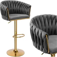 EHokery Cofton Gold Graphite Velvet Bar Hocker