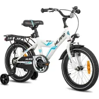 Hiland Rocket 16 pouces Vélo de montagne pour enfants avec porte-bagages et roues d'appui, VTT pour enfants pour garçons et filles à partir de 4 5 6 7 8 ans, blanc