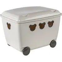 BranQ Bear Teddy Box Coffre à jouets avec couvercle et roulettes Coffre de rangement Ours 55L Blanc
