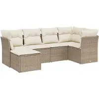vidaXL Ensemble de salon de jardin 6 pièces avec coussins Beige Poly Rattan