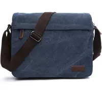 INF Sac à bandoulière en toile et cuir Bleu foncé