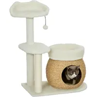 PawHut Arbre à chat 79 cm avec niche, pour chats jusqu'à 5 kg, blanc crème