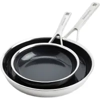 KitchenAid - Ensemble de poêles à frire en acier inoxydable multiplis 20 cm + 28 cm