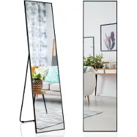 Sensahome Miroir sur pied - Miroir mural minimaliste - Noir - Moderne - Miroir de courtoisie/bain - 39 x 156 cm