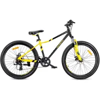 INNE VTT 26 pouces MTB Shimano 7 vitesses, suspension, freins à disque, béquille, Verdant Calix noir et jaune