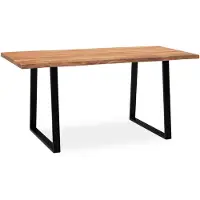 Wohnling Bureau 160x80x76 cm Bois massif d'acacia / métal Bureau d'ordinateur Bordure d'arbre Bureau à domicile Bureau massif avec pieds trapézoïdaux en noir