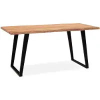 Wohnling Bureau 140x80x76 cm Bois massif d'acacia / métal Bureau d'ordinateur Bord d'arbre Bureau de bureau à domicile Massif avec pieds en U noirs Table en bois