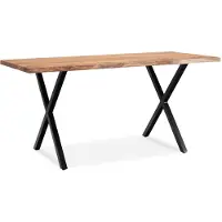 Wohnling Bureau 160x80x76 cm Bois massif d'acacia / métal Bureau d'ordinateur Bord d'arbre Bureau de bureau à domicile Massif avec pieds en X noirs Table en bois