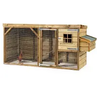 FATMOOSE Poulailler avec enclos CosyChicken Cottage en bois - 243 x 95 x 124 cm