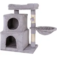Lionto Arbre à chat, 70 cm avec 2 cavités, niche, lit de repos & balle de jeu, robuste & confortable, gris clair