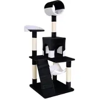 Lionto Arbre à chat, arbre à chat élégant de 133 cm, recouvert de peluche, troncs en sisal robustes & surfaces de repos polyvalentes, noir/blanc