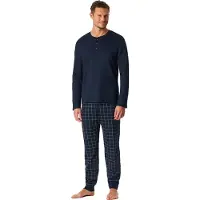 Schiesser Pyjama long 'Fine Interlock' bleu foncé