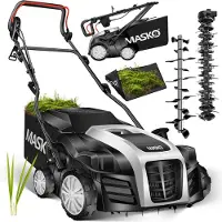 MASKO Élévateur de gazon électrique 2 en 1, aérateur de pelouse, 1800W, largeur de travail de 40 cm, bac de ramassage de 55 litres