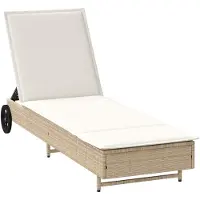 vidaXL Chaise longue avec roulettes et support Beige Poly Rattan