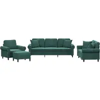 vidaXL Ensemble de canapés 4 pièces avec coussins vert foncé velours