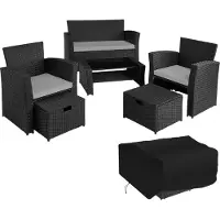 TecTake Salon de jardin Modena 3+2+1 avec housse de protection - noir/gris