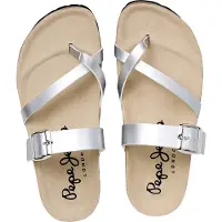Pepe Jeans pour femme. PLS800001 Sandales Oban Cool argentées (36), Plat, 1 à 3 cm, Aucun, Casuel
