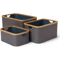 Lumaland boîtes de rangement avec cadre en bambou - set de 3 - gris-bleu