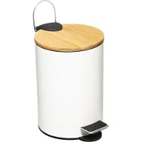 Five Poubelle Modern Color Soft Close, poubelle à cosmétiques, métal, bambou, plastique, blanc, 3 litres, 174572G