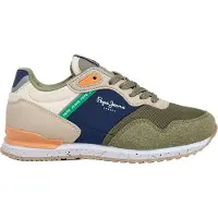 Pepe Jeans unisex pour enfant. PBS400013 London South green trainers (32), Plat, Lacets, Sport, Vert, mode enfantine