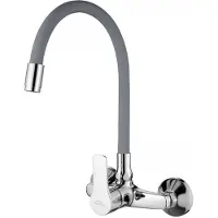 Invena Mitigeur d'évier mural Verso Gris avec bec flexible, Code BC-82-E5S-L, Perlator Economique, Design Moderne
