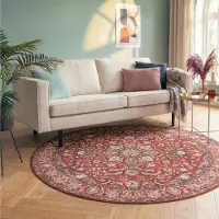 FRAAI Tapis rond vintage - Imagine Medallion Rouge | Ø 100 cm | Rond | Pile courte