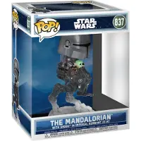 Funko POP! Star Wars : The Mandalorian et Grogu POP! Rides Deluxe Figurine en vinyle à tête branlante The Mandalorian avec Grogu dans l'AT-RT des vestiges impériaux 9 cm