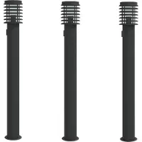 vidaXL Lampes d'allée avec prise de courant 3 pcs. noir 110 cm acier inoxydable