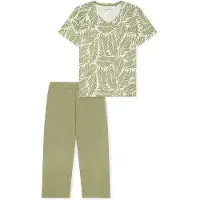 Schiesser Pyjama 'Comfort Essentials' vert / blanc cassé