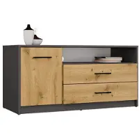 CARUNO RTV Cabinet SIMPLO 1D2S Table TV 2 Tiroirs 1 Porte Chêne Anthracite Artisan