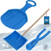 KOTARBAU Luge Enfant 34x53 cm Pelle a Neige Pince a Boule de Neige Sled Pelle Enfant avec Manche en Bois 82 cm Bleu