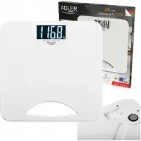 Adler Balance AD 8193, jusqu'à 250 kg, écran LCD, indicateurs de batterie et de surcharge, antidérapante, blanche