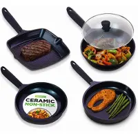 Nutrichef Set di 5 Padelle in Ceramica Antiaderenti, Poêle + casserole, Noir