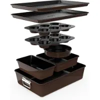 Nutrichef Moules à pâtisserie - Set de 8 moules à pâtisserie empilables et antiadhésifs - Moule à gâteau rond, moule à muffin, moule à plaque, lavable au lave-vaisselle