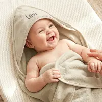 Yoursurprise Cape de bain bébé personnalisé - Tissu éponge - Beige