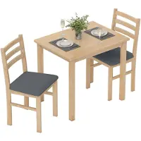 HOMCOM Ensemble de salle à manger : table et 2 chaises, pour petit espace, couleur naturelle