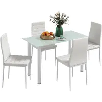 HOMCOM Ensemble de salle à manger 5 pièces, comprenant une table et 4 chaises, table de cuisine avec plateau en verre trempé