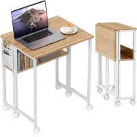 HOMCOM Bureau pliant Petit bureau pliant de 63 cm avec roulettes, couleur naturelle