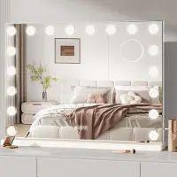 Puluomis miroir cosmétique Hollywood 18 LED 80x60cm 3 couleurs de lumière gradable miroir de maquillage avec éclairage, 10x taille, miroir mural blanc