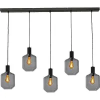 Masterlight Lampe suspendue 5 lumières - noire - Porto avec des verres à fumée Jagger