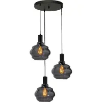 Masterlight Suspension loft 3 lumières - noire - Porto avec verres à fumée Ball - Ø 24cm